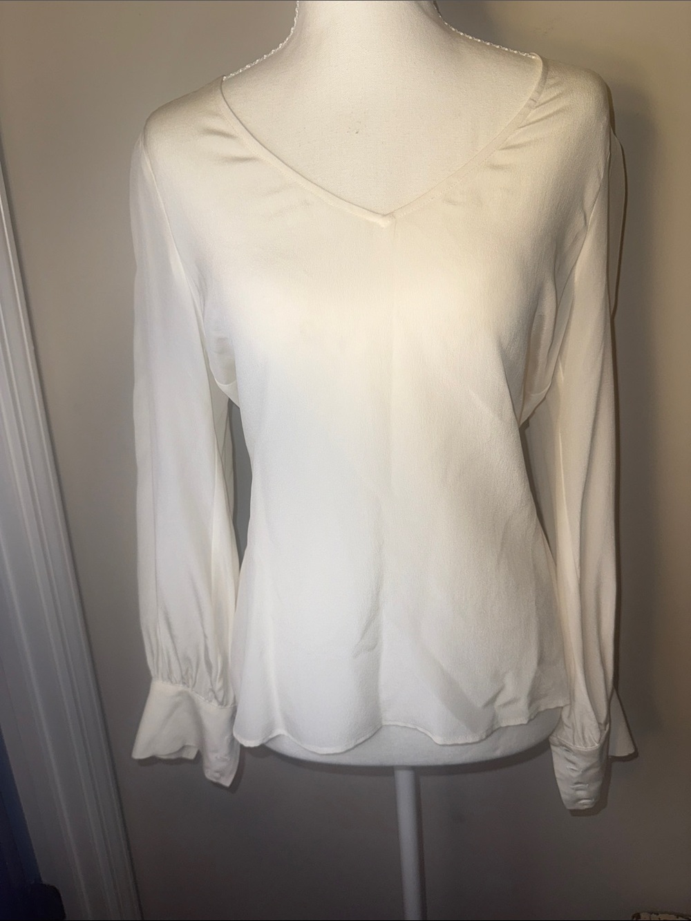 Lavender Brown Ivory V-Neck Long Sleeve Blouse